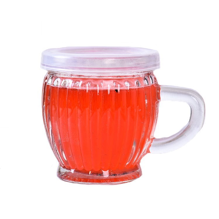 Wide Mouth Crystal Jelly Cup with Handle PE Lids For Preserving Yogurt Milk Coffee Pudding Mousse