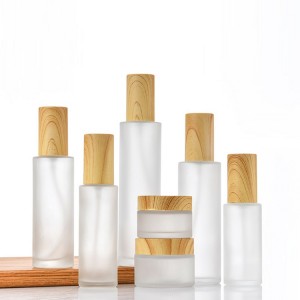 Frosted Glass Lotion Bottle Cosmetic Cream Bottles With Bamboo Lid