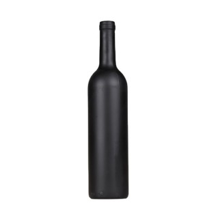 Wholesale 750ML Black Frosted Glass Wine Bottle with Cork Stoppers