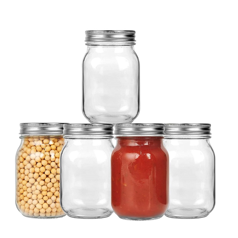 Glass Mason Jars 12 oz 16 oz Canning Jars Regular Mouth with Silver Metal Airtight Lids For Food Storage Featured Image