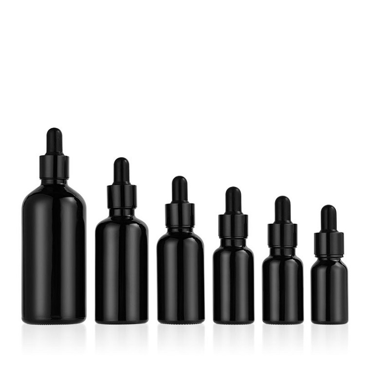 Black Coated Boston Round Essential Oils Aromatherapy Glass Bottles With Black Dropper Cap Featured Image
