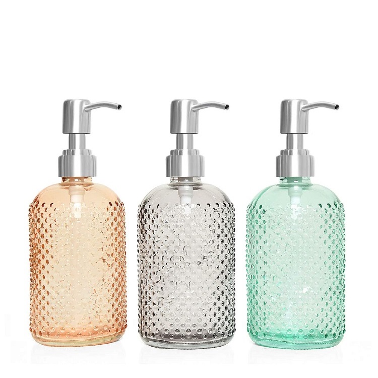 15oz Glass Round Refillable Hand Sanitizer Liquid Soap Dispenser Bottles