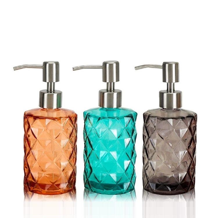 Hot Selling 350ML Glass Pump Bottle Soap Dispenser with Stainless Steel Pump