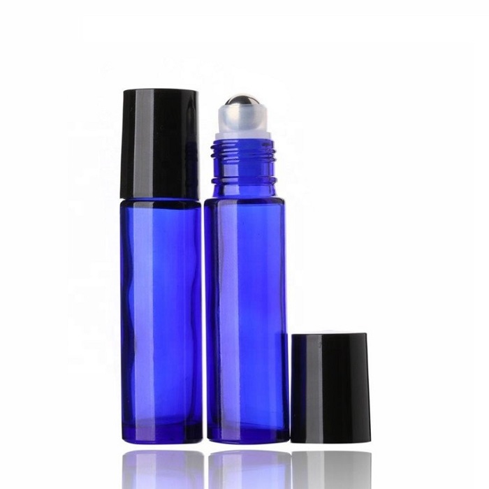 Empty Blue Glass Perfume Roll On Bottle 1/3 oz Essential Oil Fragrance Oil Roller Bottles Featured Image