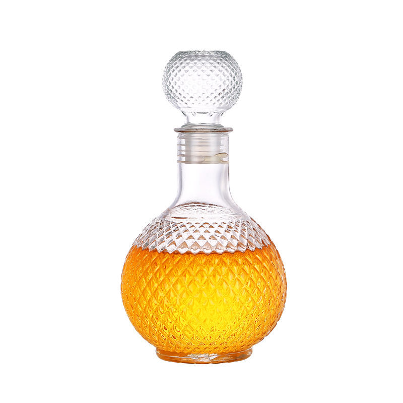 250ML 500ML 1000ML Luxury Ball Shape Whiskey Vodka Glass Wine Decanter with Glass Cork                                                                                                               ...