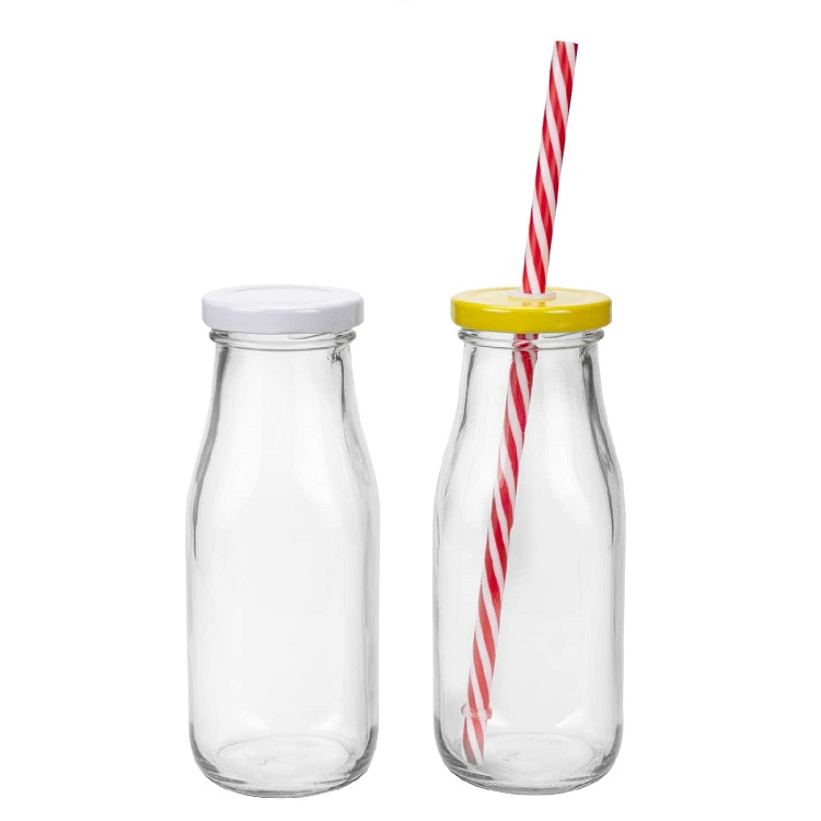 12 oz Glass Milk Bottles Drinking Bottles with Metal Airtight Lids Featured Image