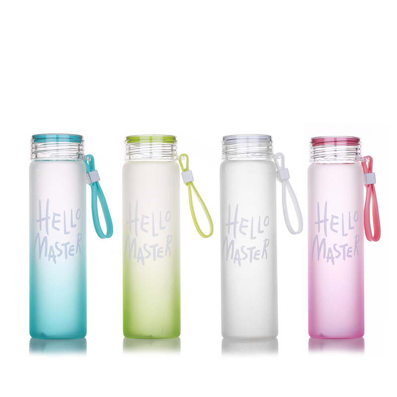 420ML Cylinder Frosted Colorful Glass Drinking Water Bottle With Plastic Cap Featured Image