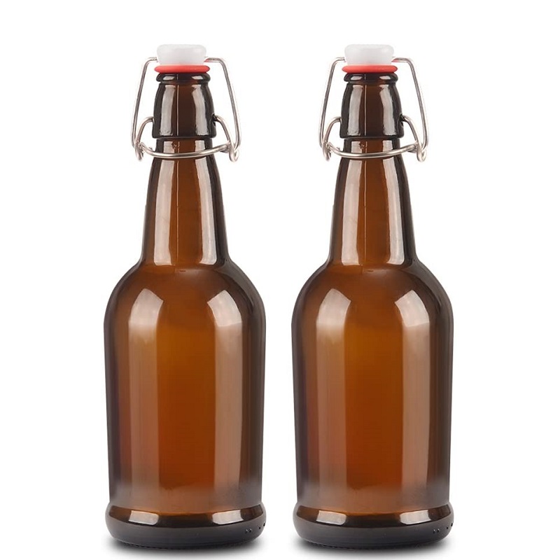 16-Ounce UV-Protection Brewing Bottle Amber Glass Swing Top Beer Bottles with Flip-Top Airtight Lid