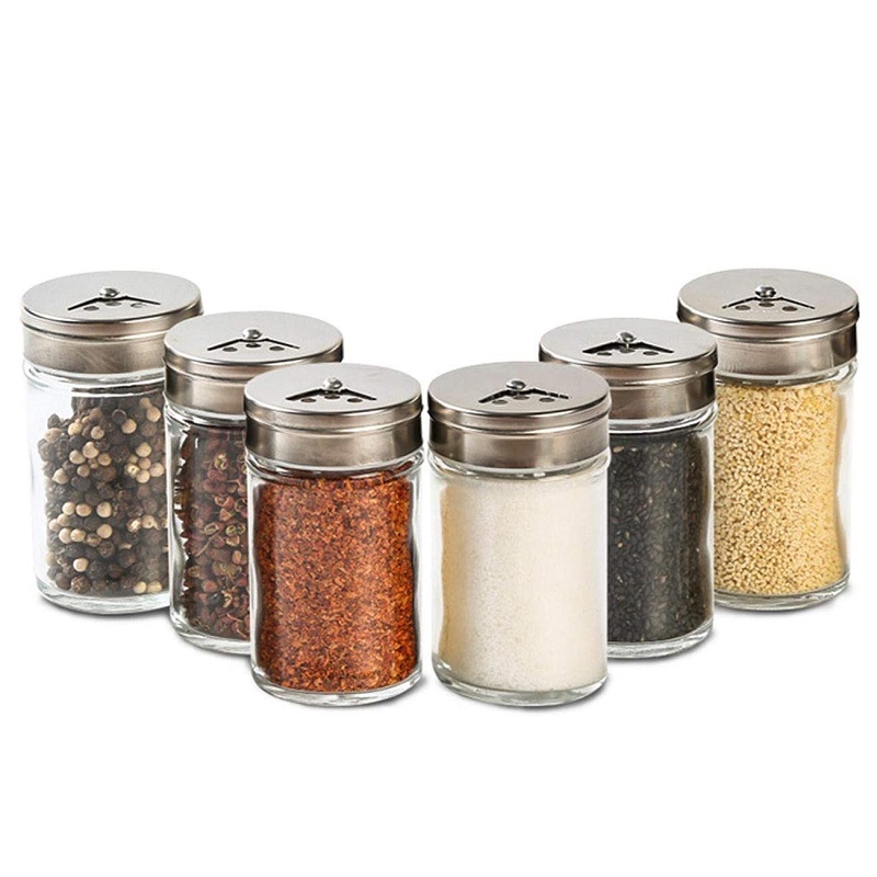 Glass Spice Jar Shaker for Salt Powder Sugar Cinnamon Pepper with Stainless Steel Pour Holes Featured Image