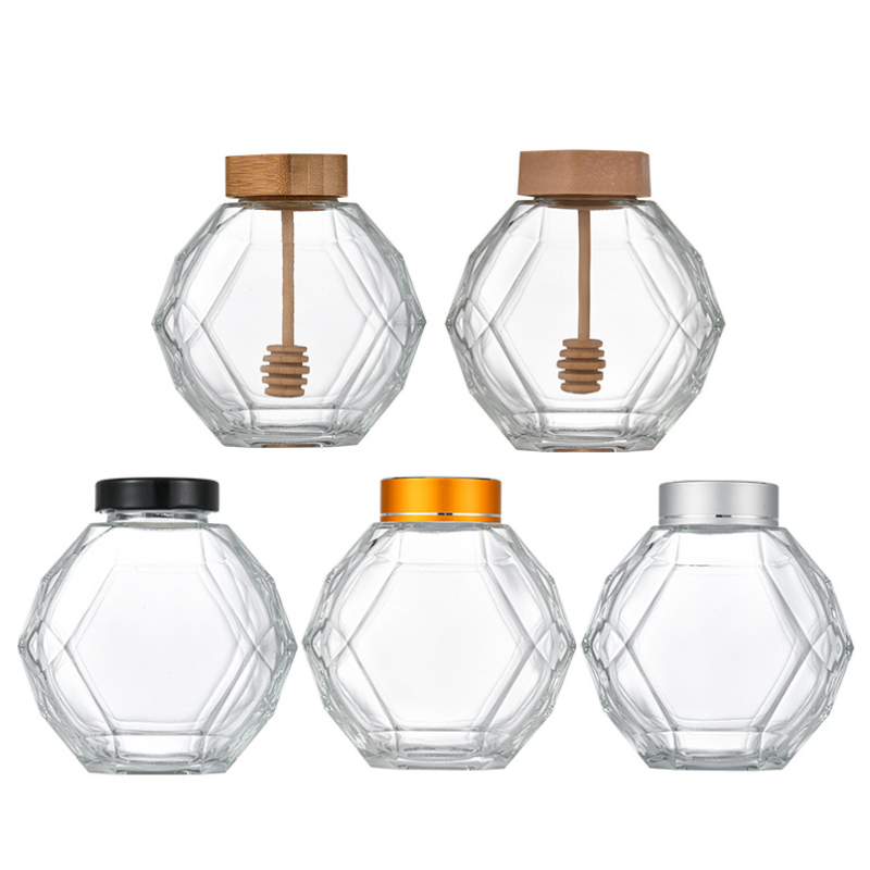 200ML 380ML Hexagonal Jam Jars Transparent Glass Jam Jar Bottles For Honey