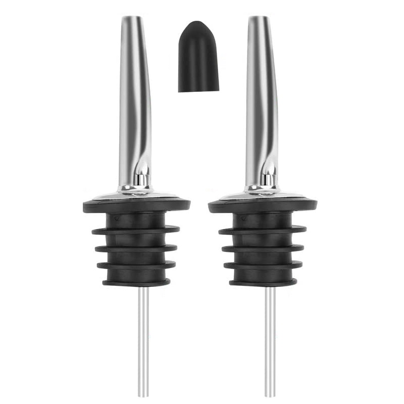 Stainless Steel Classic Bottle Pourers Tapered Spout Liquor Pourers with Rubber Dust Caps Featured Image