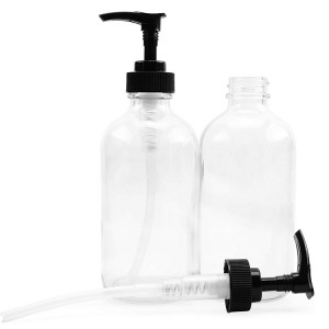 Refillable Liquid Soap Dispenser Transparent Boston Round Bottles with Black Lotion Pump