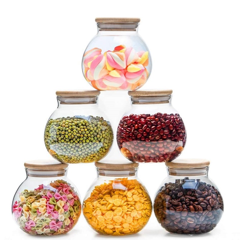 Clear Empty Round High Borosilicate Glass Candy Dispenser Container Pot Jar Food Storage for Home Kitchen with Cork Featured Image