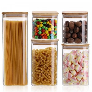 Square Borosilicate Glass Canister with Sealed Bamboo Lidst for Candy Cookie Coffee Nuts
