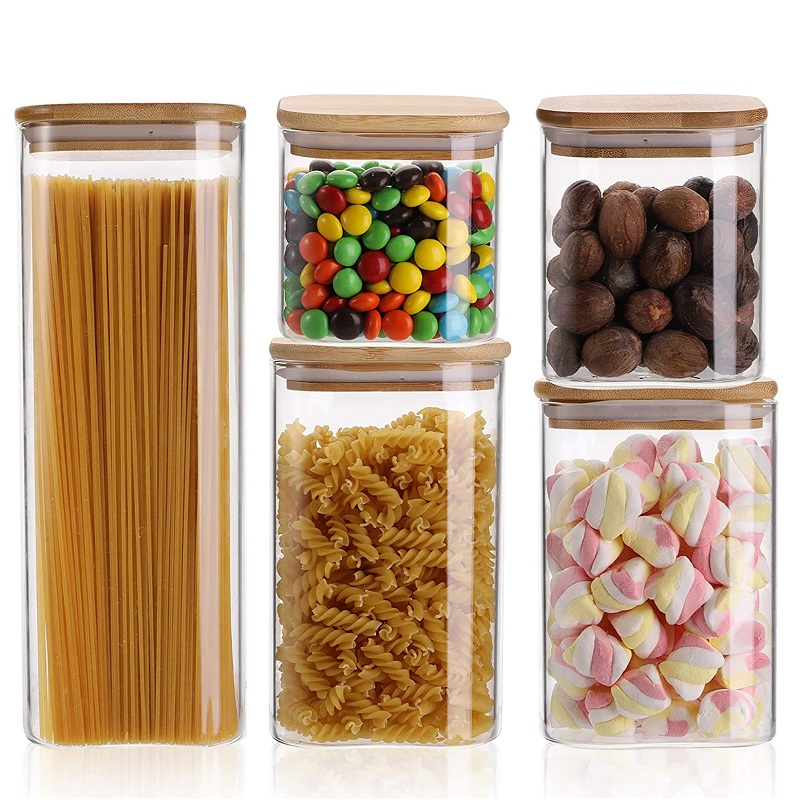 Square Borosilicate Glass Canister with Sealed Bamboo Lidst for Candy Cookie Coffee Nuts Featured Image