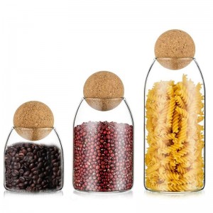 Kitchen Storage Glass Storage Containers with Wooden Sealing Balls for Cereals Cookies Candy Oatmeal