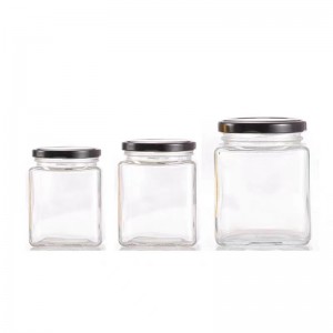 Square Glass Storage Jars with Tin Lids for Honey Sauce Baby Foods Spice