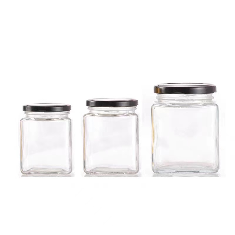 Square Glass Storage Jars with Tin Lids for Honey Sauce Baby Foods Spice Featured Image
