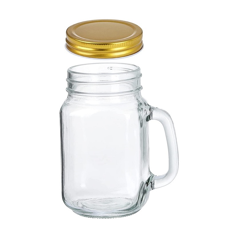 16oz Ice Cold Drink Mason Jar Mugs with Handle and Metal Caps for Beverages Coffee Featured Image