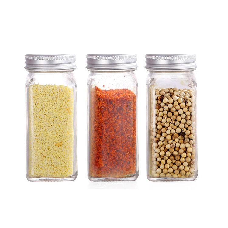 4oz Empty Square Glass Spice Jars Spice Bottles Shaker Lids and Airtight Metal Caps Featured Image
