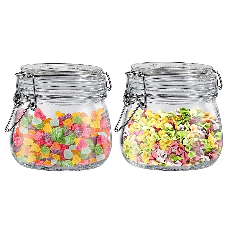 17oz Airtight Glass Canister Food Storage Jar with Clear Preserving Seal Wire Clip Fastening for Kitchen Canning Cereal Featured Image