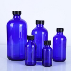 Glass Blue Boston Bottles Round Glass Bottle for Essential Oil Perfume Liquid