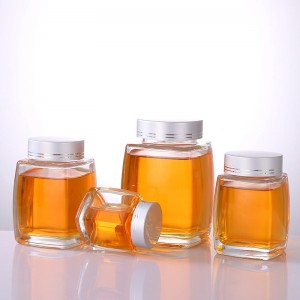 Wholesale 180ml 380ml Square Glass Honey Jar with Screw Metal Lid