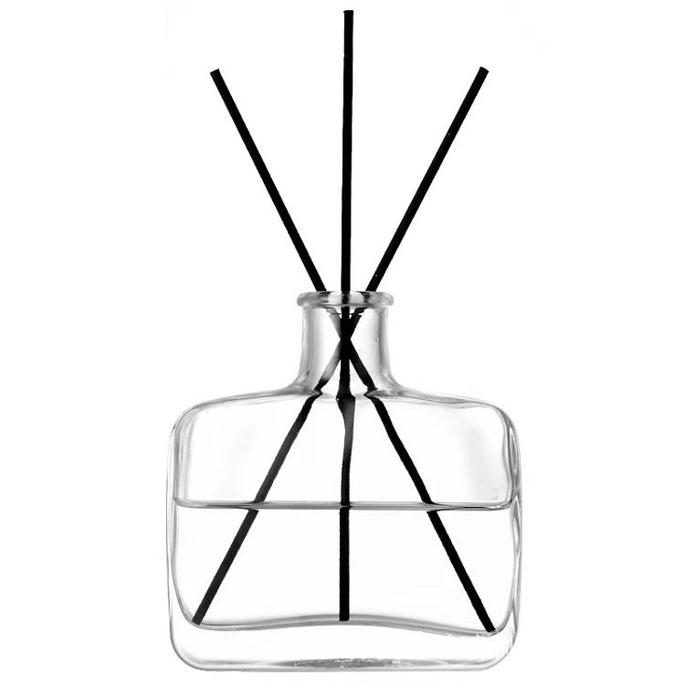 Clear Flat Square Glass Reed Oil Refillable Diffuser Bottles for Home Fragrance Decoration