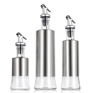 Glass Stainless Steel Oil Vinegar Dispenser Pouring Spouts Soy Sauce Container for Kitchen