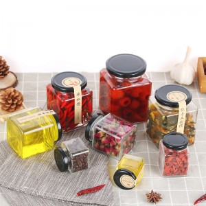 Square Glass Storage Jars with Tin Lids for Honey Sauce Baby Foods Spice