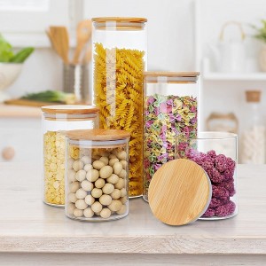 High Borosilicate Glass Food Storage Jars Containers with Airtight Bamboo Lids for Coffee, Flour, Sugar, Candy, Cookie, Spice