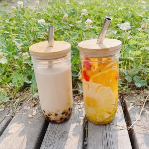 Iced Coffee Cups Reusable Wide Mouth Smoothie Cups With Lids and Silver Straws Mason Jar Glass Cups