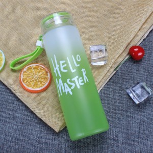 420ML Cylinder Frosted Colorful Glass Drinking Water Bottle With Plastic Cap