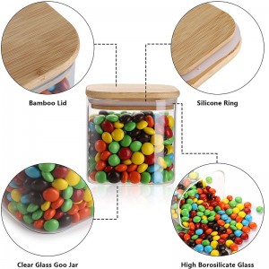 Square Borosilicate Glass Canister with Sealed Bamboo Lidst for Candy Cookie Coffee Nuts