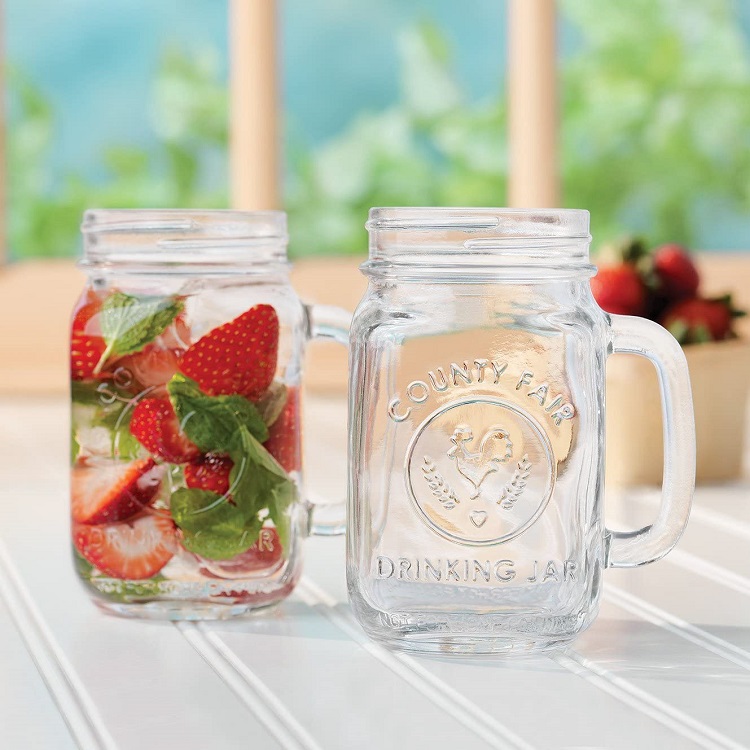 China 16 Oz Old Fashion Drinking Glasses Mason Jar Mugs With Handle Manufacturers And Suppliers