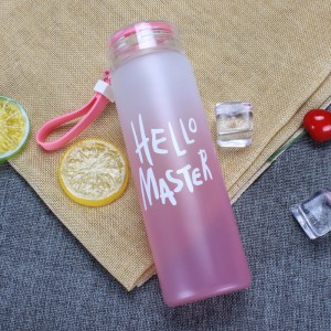 420ML Cylinder Frosted Colorful Glass Drinking Water Bottle With Plastic Cap