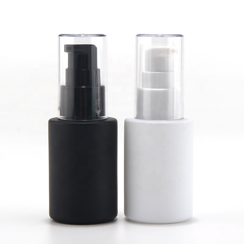 Matte Black White 30ML 1OZ Glass Pump Bottle for Lotion Cream Cosmetic