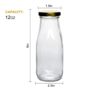 12 oz Glass Milk Bottles Drinking Bottles with Metal Airtight Lids