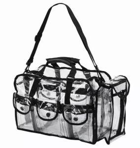 AVON manufacturer large Cosmetic clear PVC makeup bag, pro mua Round bag with removable shoulder strap