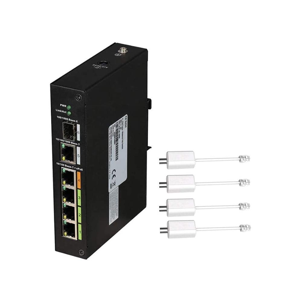 Industrial Managed 4-port POE & EOC Hybrid Switch with Ethernet Over Coax Technology