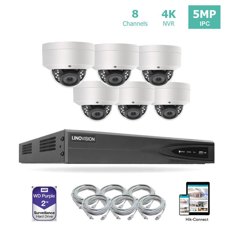 8ch 4K NVR KIT with 6pcs 5MP IP Dome Cameras