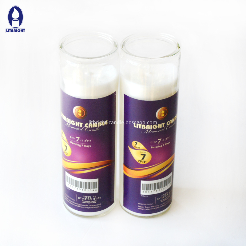 Factory making White Plain Candles For Household - High quality 7 days Jewish glass candle – Litbright Candle