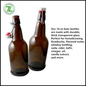 Swing Top Amber Glass 500ml Beer Bottles for Beer, Soda, Kombucha
