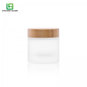 eco-friendly 100g Cosmetic packaging round  frosted glass cream jar 100ml with wooden cap