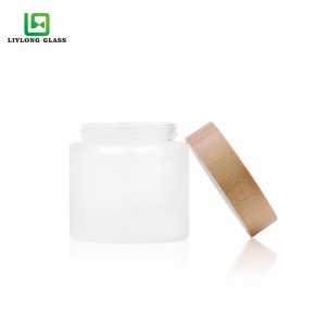 eco-friendly 100g Cosmetic packaging round  frosted glass cream jar 100ml with wooden cap