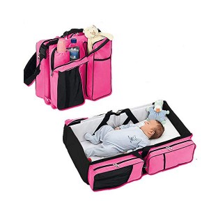 Baby Nappy Changing Bags, Multifunctional Portable Baby Travel Bed Crib Diaper Bag Foldable Carrycot for 0-12 Months