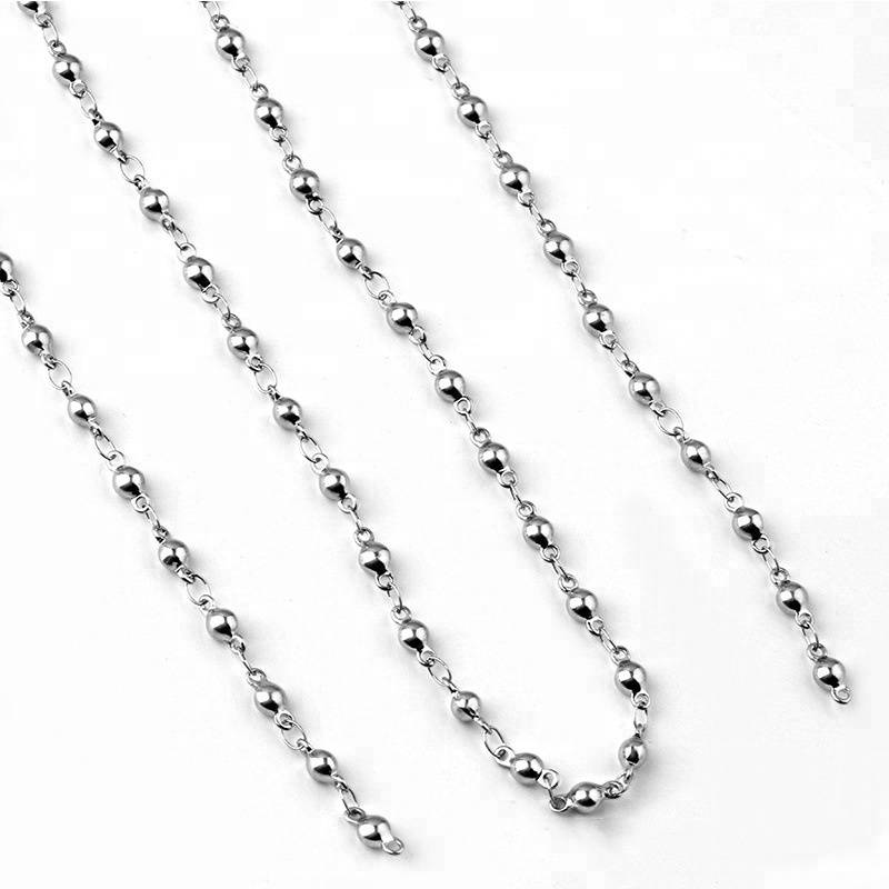 3.5*8mm Silver Bead Link Chain Women  Chain Necklace Fashion Stainless Steel Jewelry