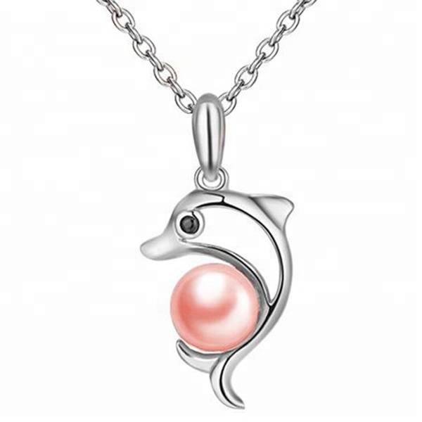 100% 925 Sterling Silver Dolphin Natural Pearl Necklace Pendant Charms For Women Jewelry Gift