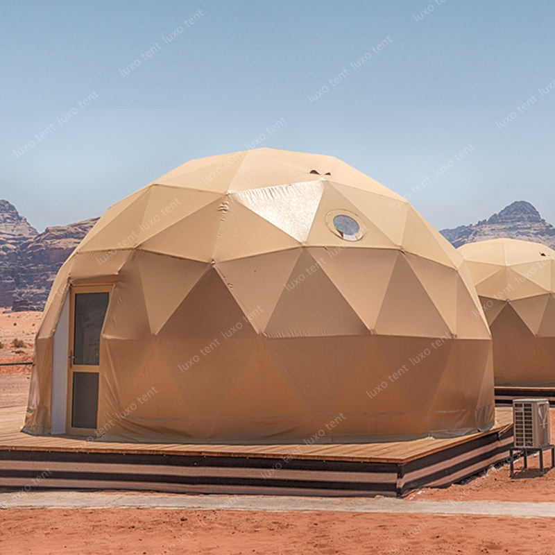 PVC Fabric Beige Desert Color Geodesic Dome Tent Hotel Featured Image