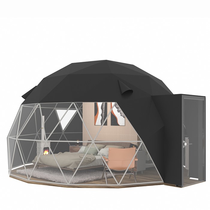 Black PVC Cover Half Transparent Geodesic Dome Tent House
